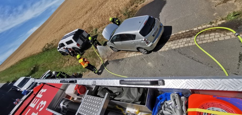 Einsatzkraft der Feuerwehr mit Atemschutzmaskeliegenden Baum
