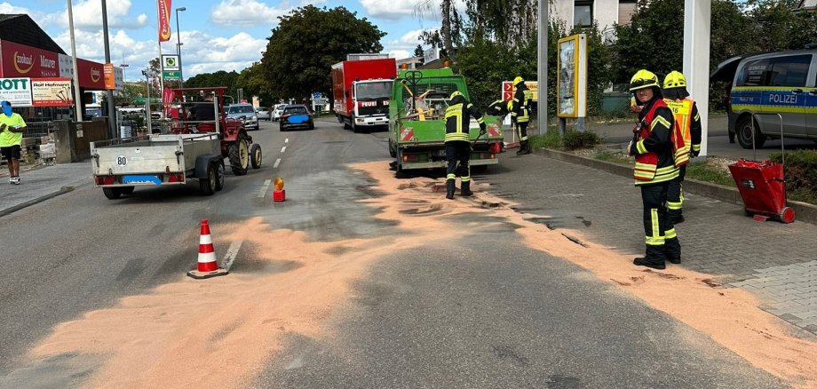 Einsatzkraft der Feuerwehr mit Atemschutzmaskeliegenden Baum